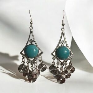Bohemian Turquoise Tassel Earrings – Vintage-Inspired Statement Jewelry NWT